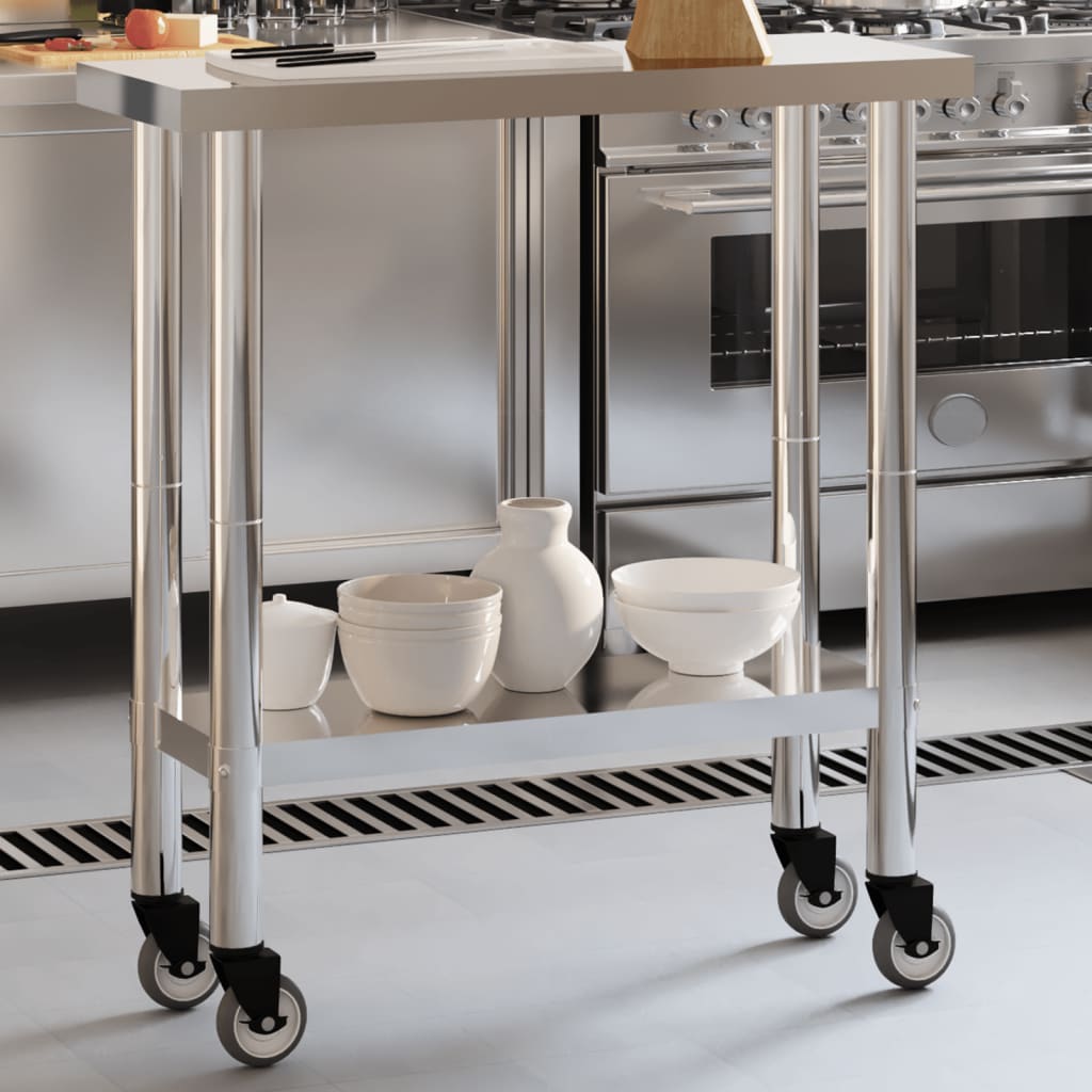 Table de cuisine Vidaxl avec roues 82.5x30x85 cm en acier inoxydable