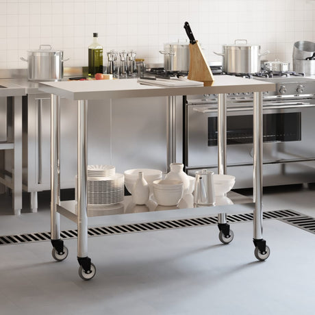 Vidaxx Küchenarbeitstisch mit Rollen 110x55x85 cm Edelstahl