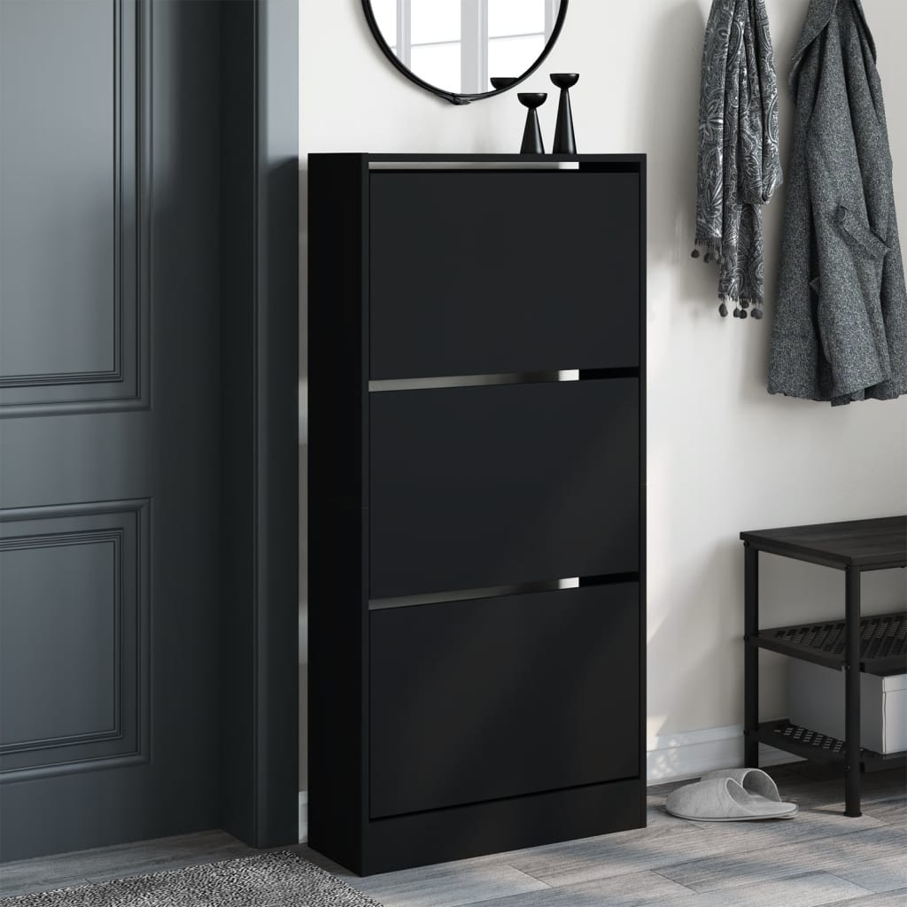 VidaXL Shoe cabinet 60x21x125.5 cm Properted Wood Black