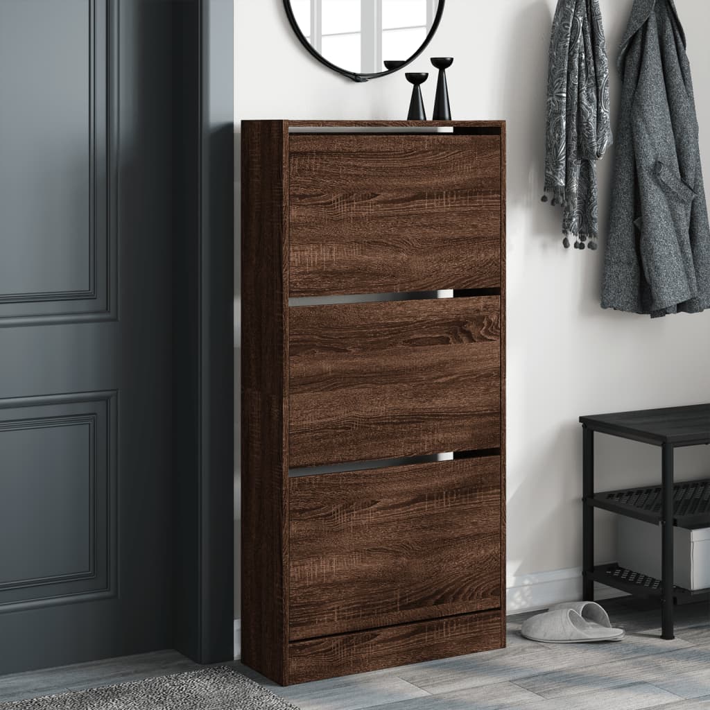 Vidaxl Shoe Cabinet 60x21x125,5 cm Property Wood Brown Oak Color