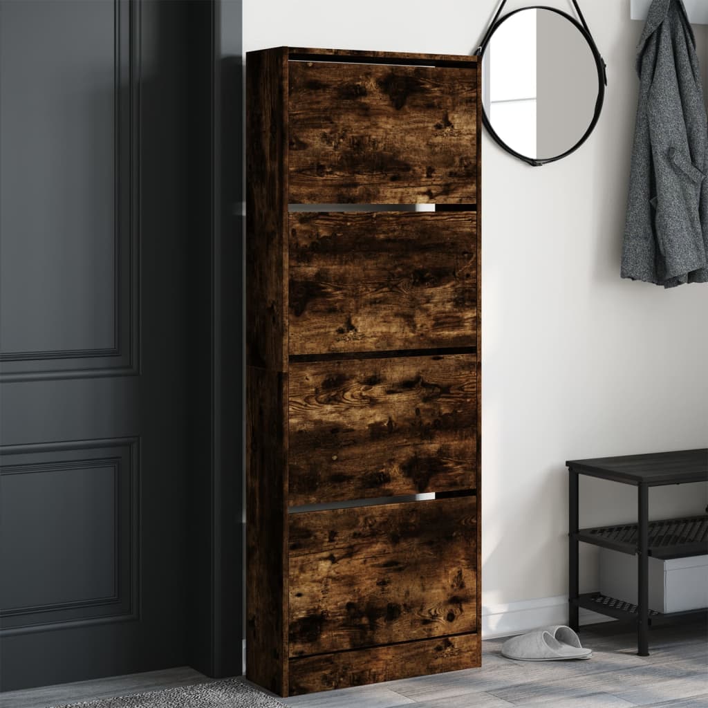 Vidaxl Cabinet per scarpe 60x21x163.5 cm Colore di quercia affumicata in legno