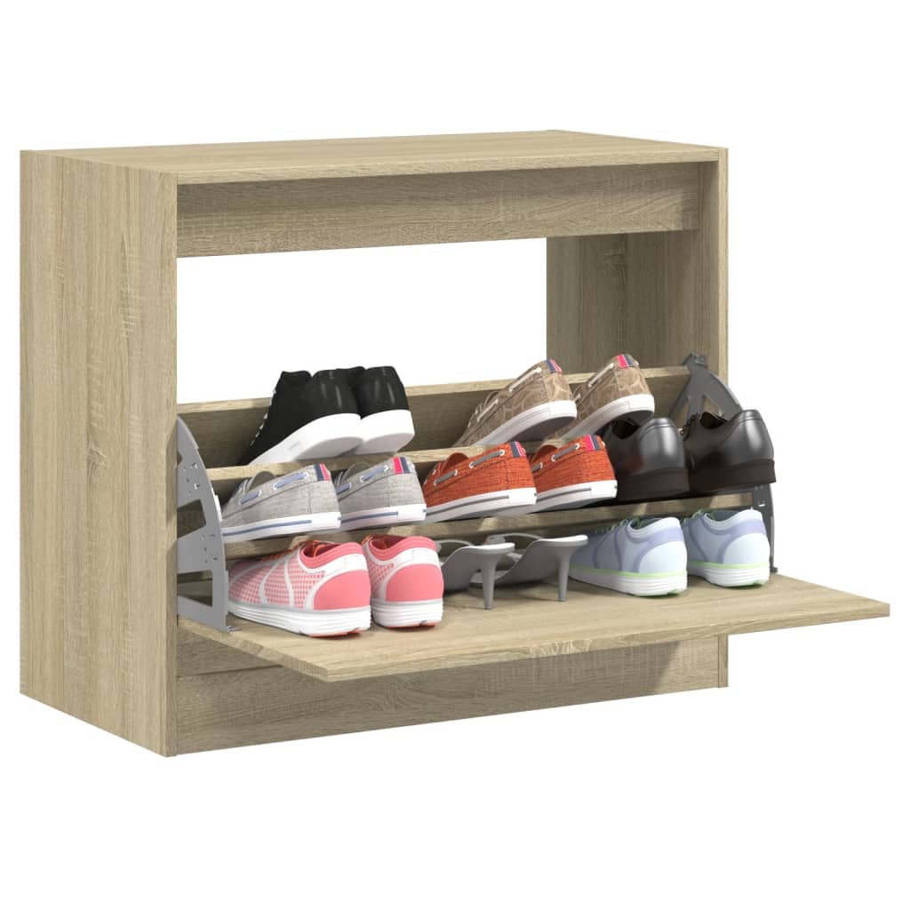 Vidaxl schoenenkast 80x42x69 cm bewerkt hout sonoma eikenkleurig