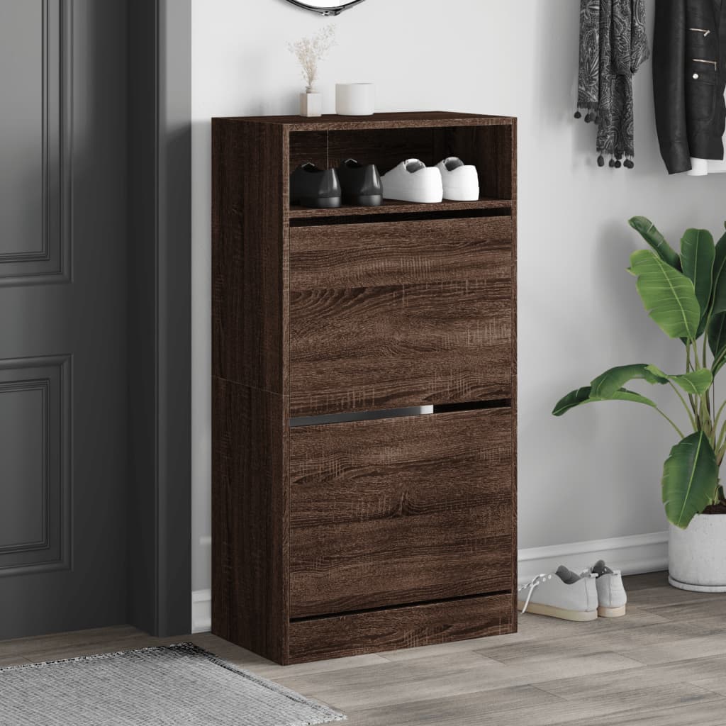 Vidaxl Shoe Cabinet 60x34x116 cm skåret træbrun eg farve