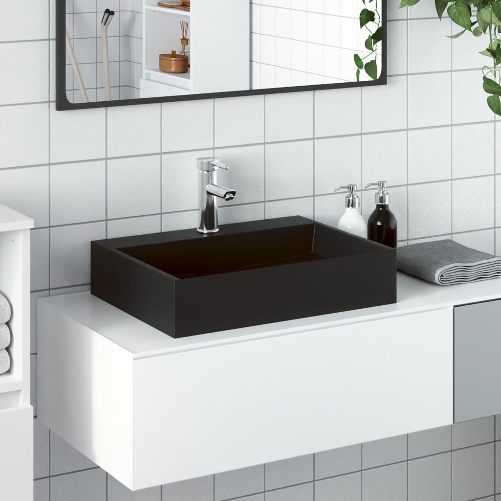 Vidaxl Washbasin 50x38x11 cm Cast Mineral Marble Matte Black