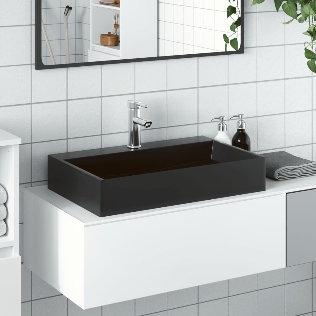 VidaXL Waschbecken 60x38x11 cm, Mineralgussmarmor mattschwarz