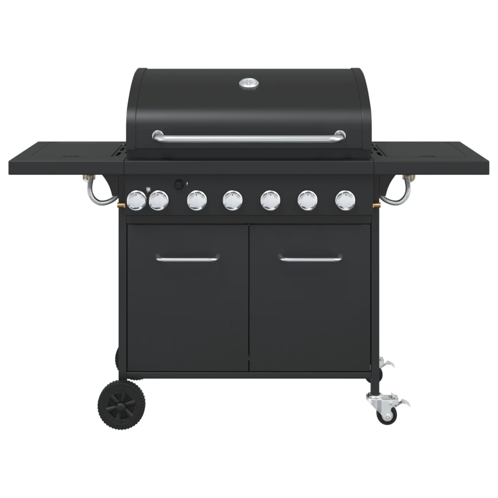 Vidaxl Gasbarbecue mat 7 Burners Pudder -coated Stol schwaarz