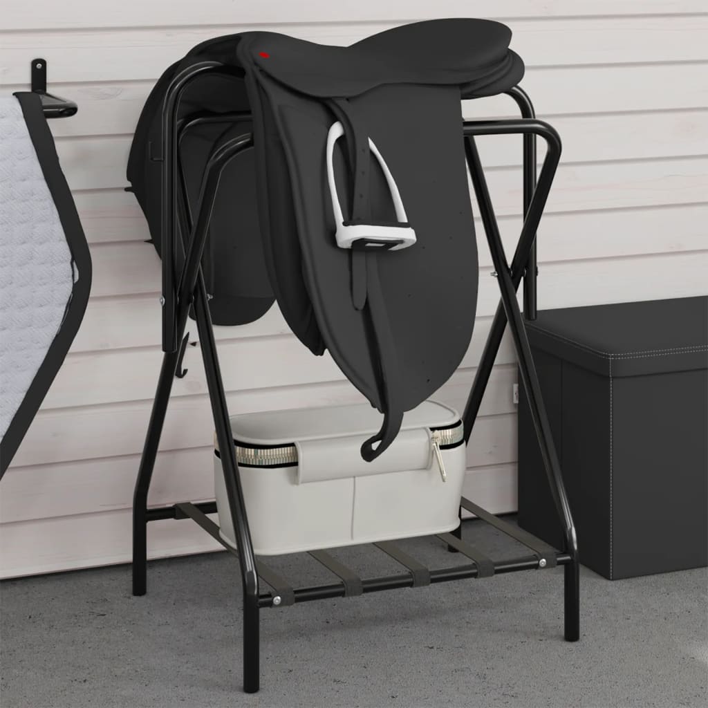 Vidaxl Saddle Rack Plegable de hierro separado Negro