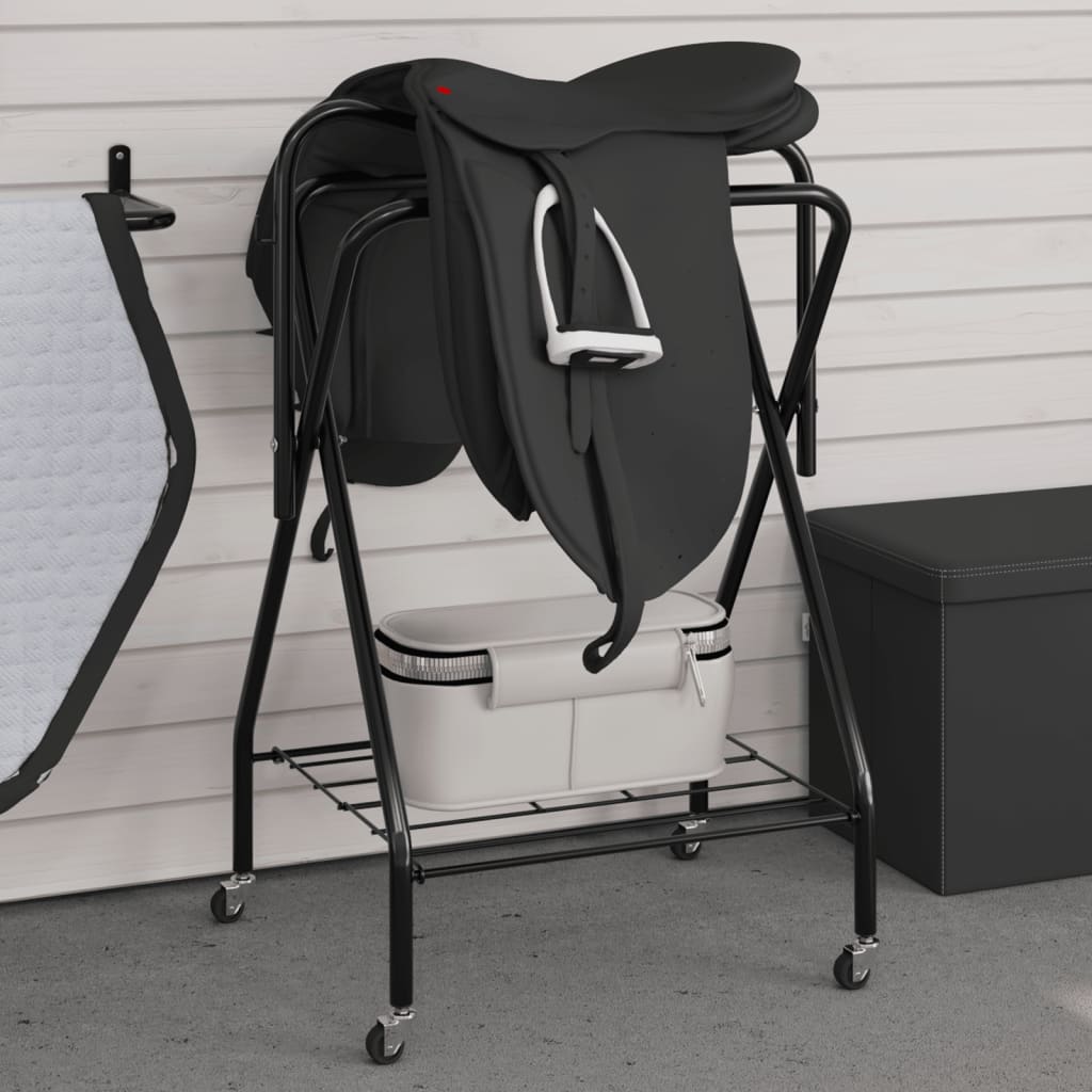 Vidaxl Saddle Rack Plegable de hierro separado Negro