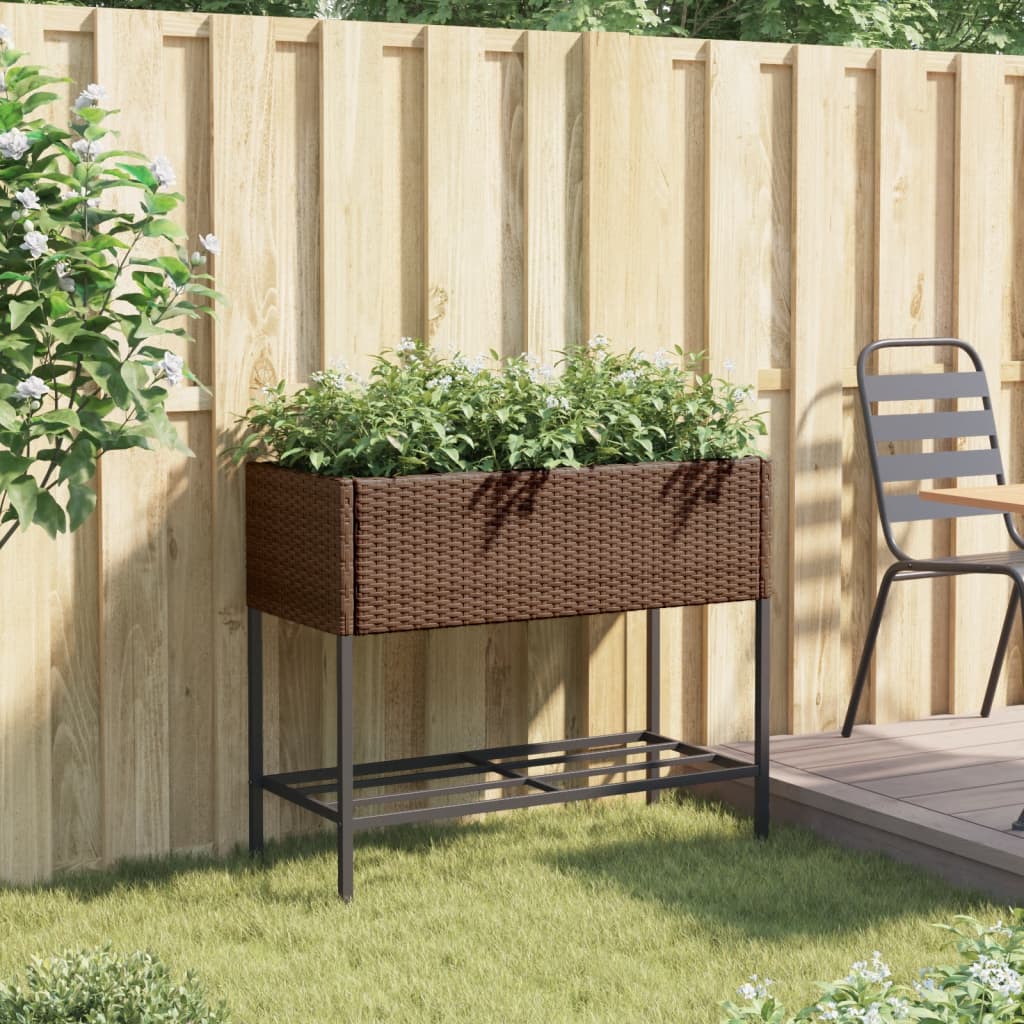 VidaXL Pflanzgefäß mit Ablage Polyrattan braun
