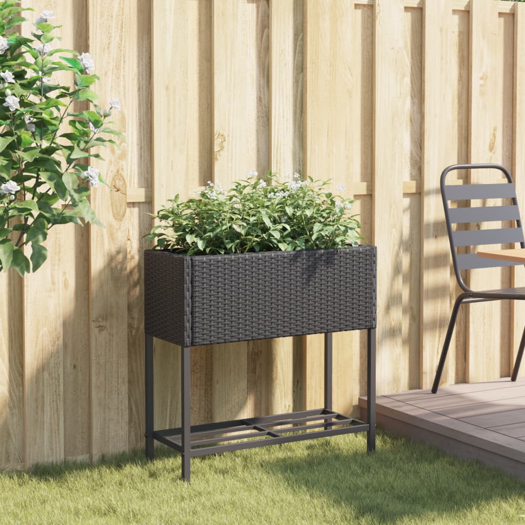 VidaXL Pflanzgefäß mit Ablage Polyrattan schwarz