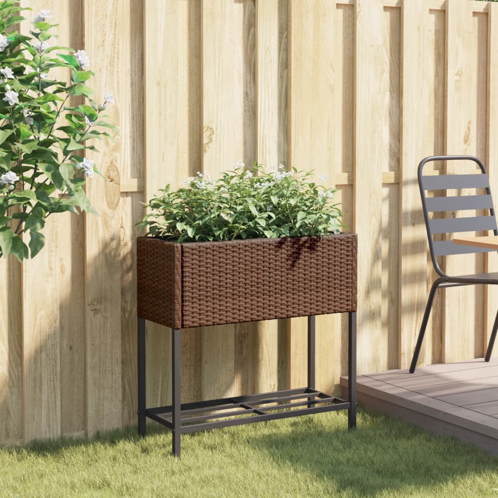 VidaXL Pflanzgefäß mit Ablage Polyrattan braun