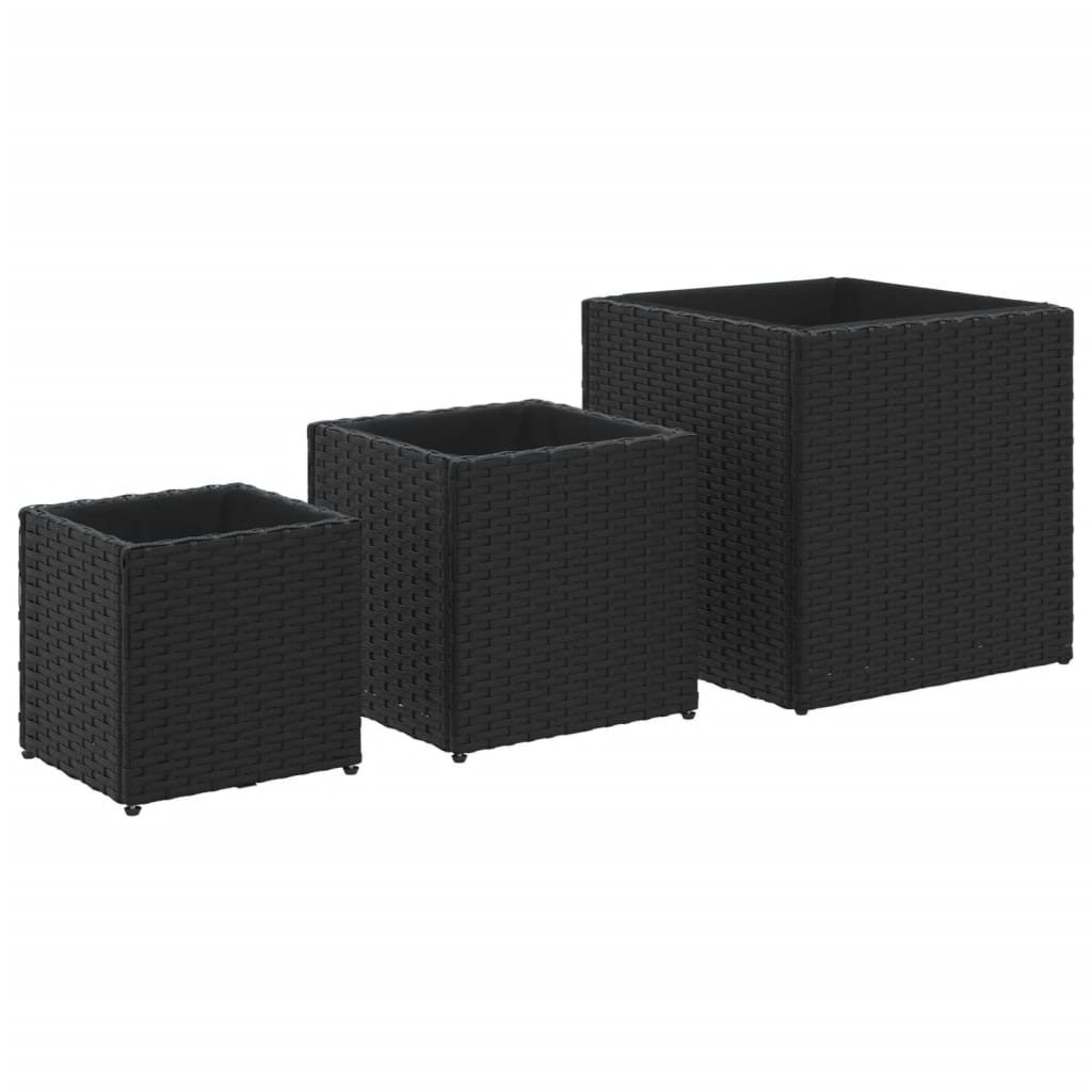 VidaXL Pflanzgefäße 3 Stk. Poly Rattan Schwarz