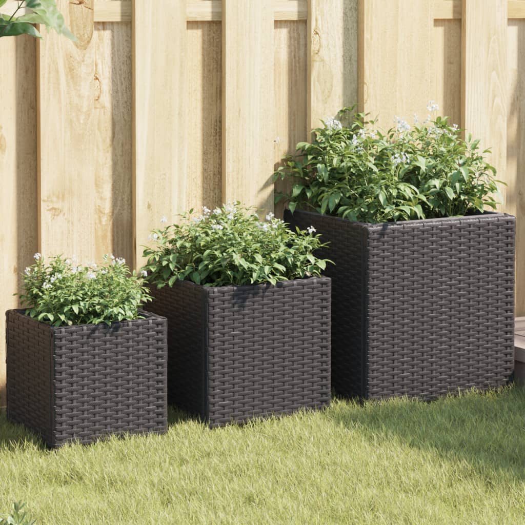 VidaXL Pflanzgefäße 3 Stk. Poly Rattan Schwarz