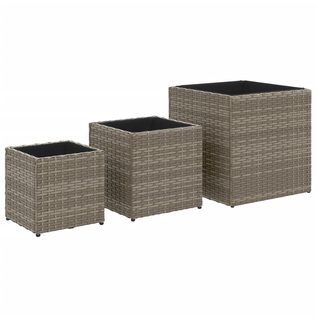 Vidaxl -Pflanzer 3 St Poly Rattan Grey