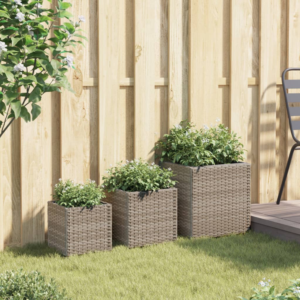 Vidaxl -Pflanzer 3 St Poly Rattan Grey