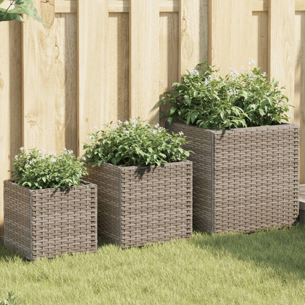 VidaXL Pflanzgefäße 3 Stk. Polyrattan grau