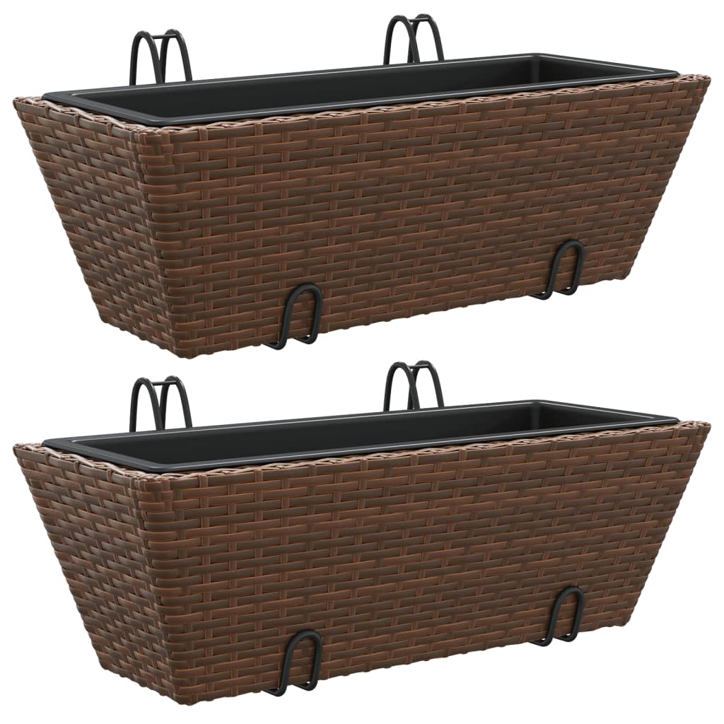 Vidaxl Pflanzgefäße 2 Stück mit Haken Poly Rattan braun