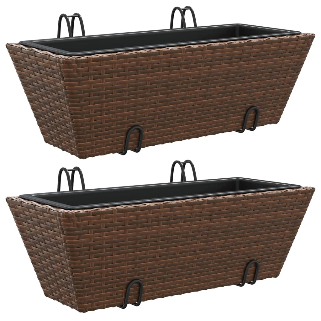 Vidaxl Planters 2 st med Hooks Poly Rattan Brown