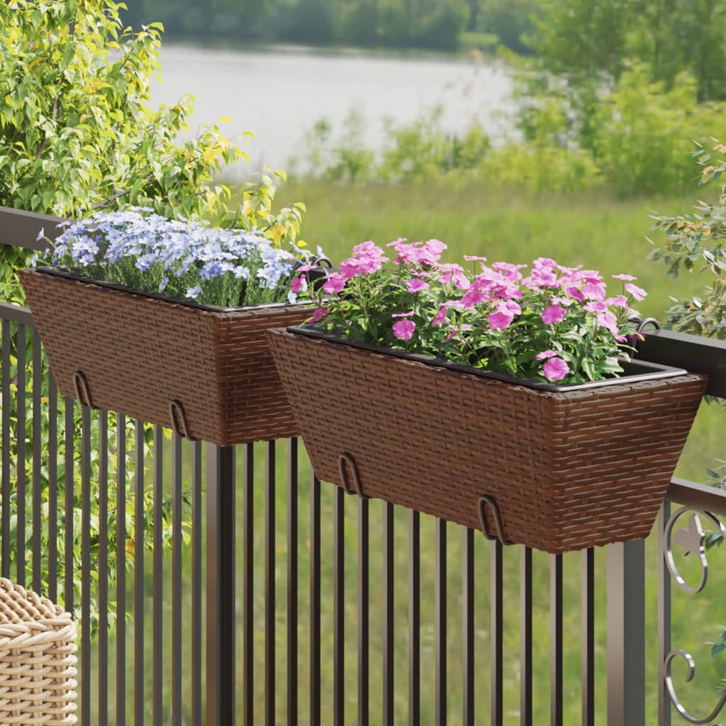 Vidaxl Pflanzgefäße 2 Stück mit Haken Poly Rattan braun