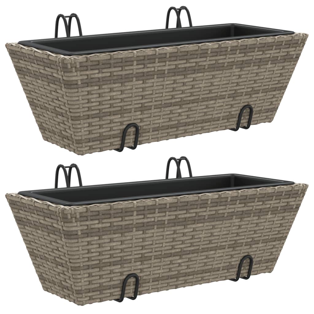 Vidaxl Planters 2 St avec crochets Poly Rattan Gray