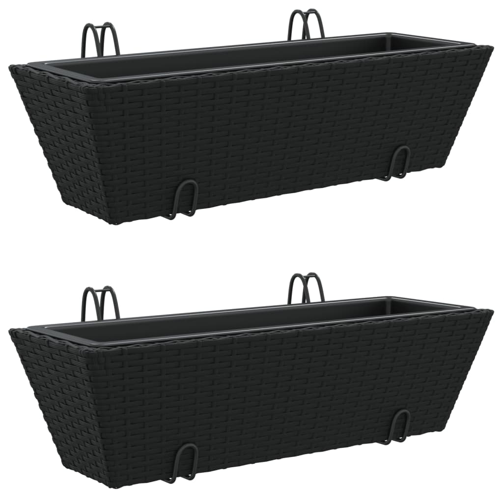 VidaXL Pflanzgefäße 2 Stk. mit Haken Poly Rattan schwarz