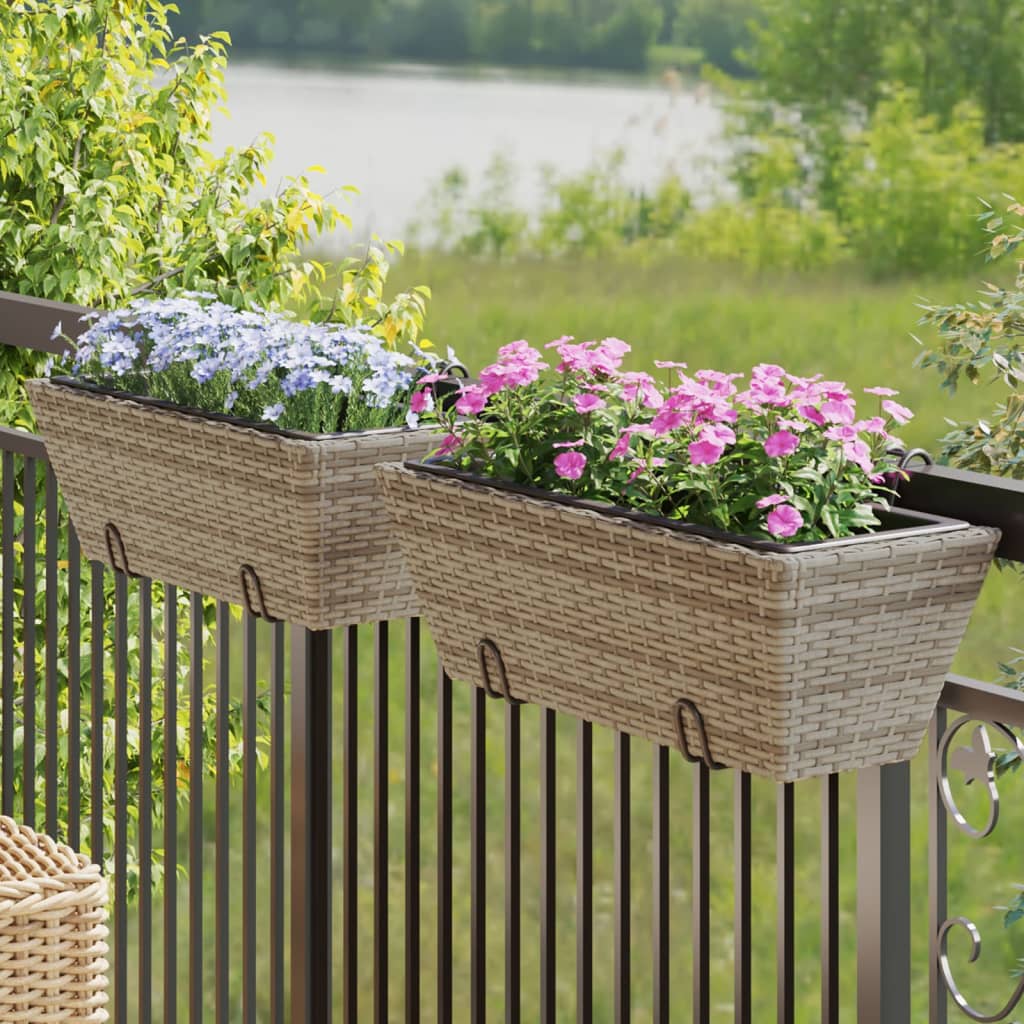 VidaXL Pflanzgefäße 2 Stk. mit Haken Poly Rattan Grau