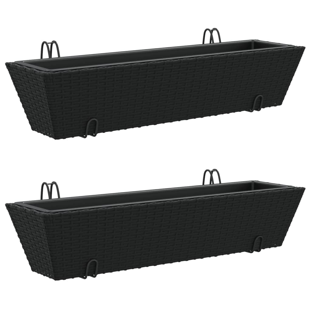 VidaXL Pflanzgefäße 2 Stk. mit Haken Poly Rattan schwarz