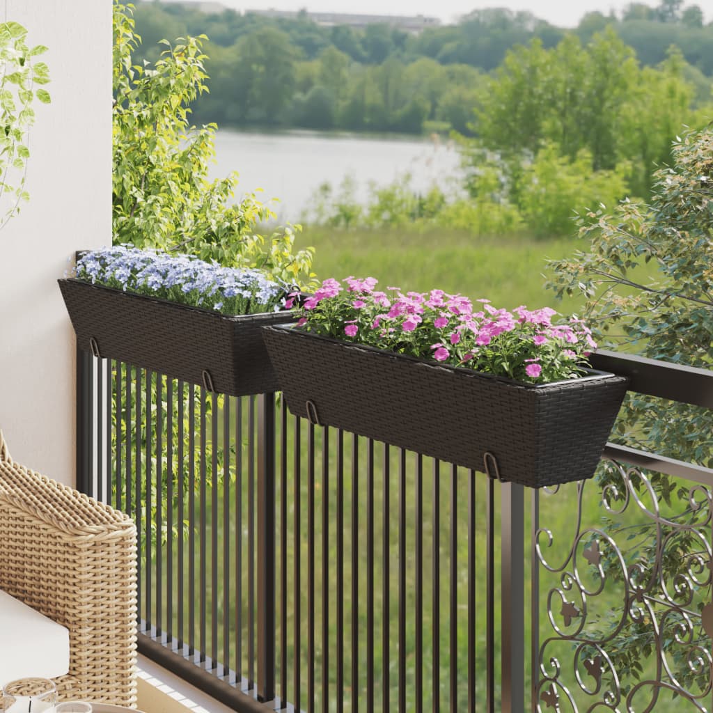 Vidaxl Planters 2 m med krokar Poly Rattan Black