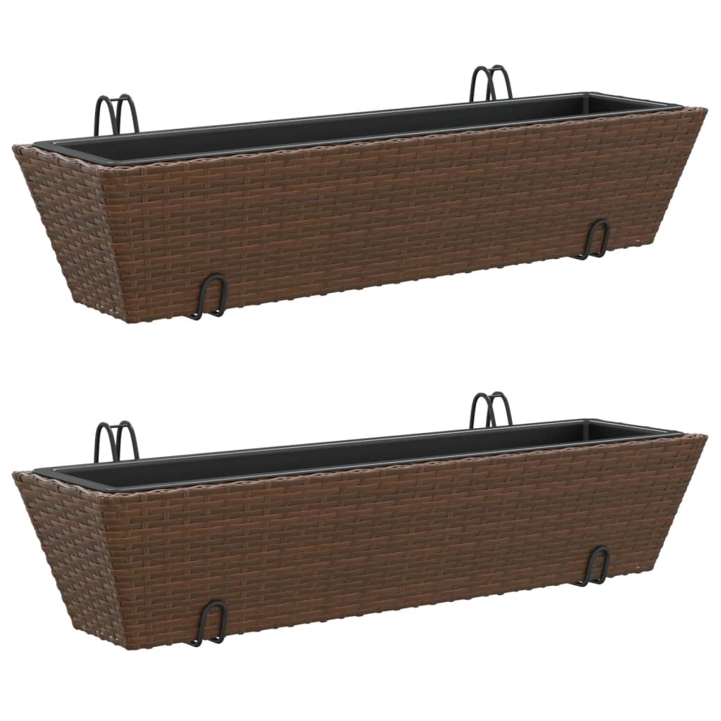 Plantadores Vidaxl 2 st con ganchos Poly Rattan Brown