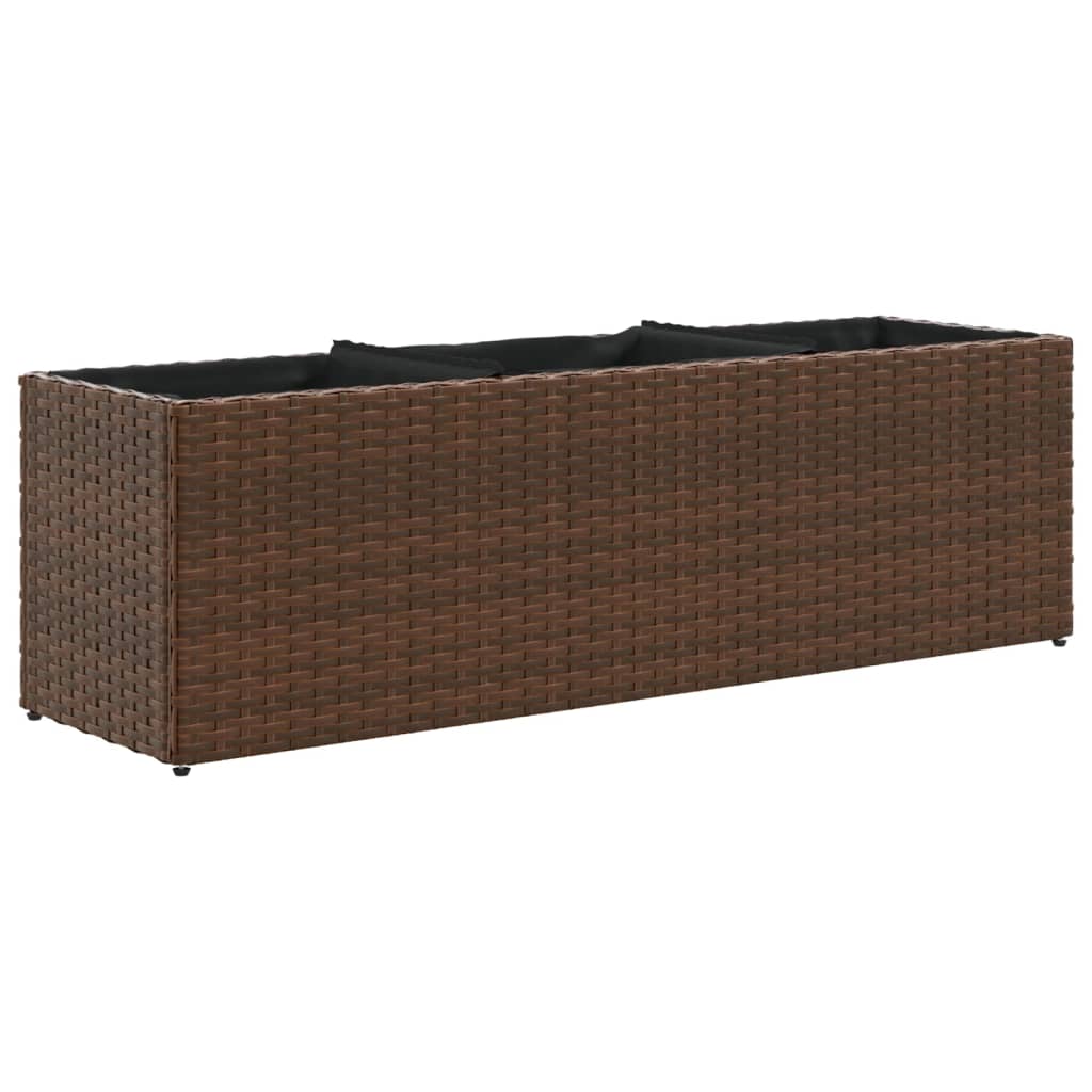 Vidaxl planter med 3 gryder 105x30x32 cm poly rattan brun