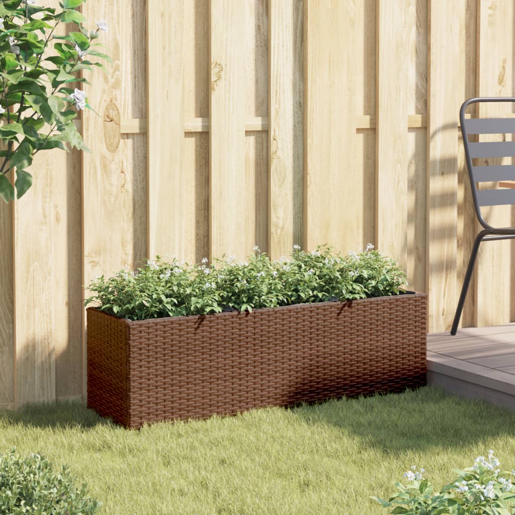 Sadzarka vidaxl z 3 doniczkami 105x30x32 cm poli rattan brąz