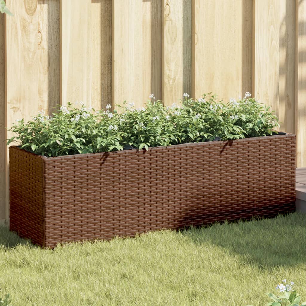 VidaXL Plantenbak met 3 potten 105x30x32 cm poly rattan bruin