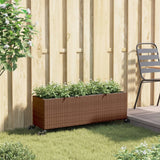 VidaXL Planter with wheels 3 pots 107x32x38 cm Poly Rattan Brown