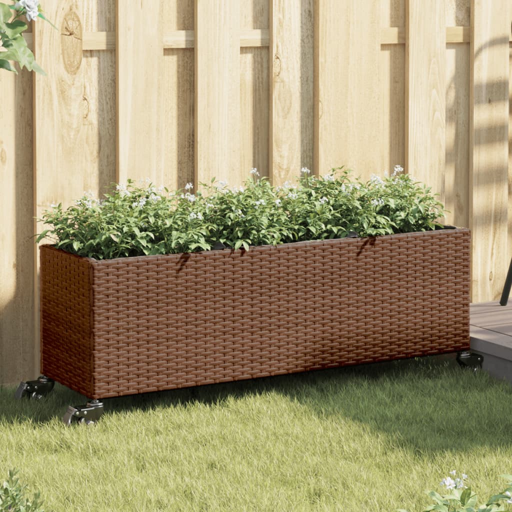 Vidaxl Planter med hjul 3 krukor 107x32x38 cm poly rattan brun