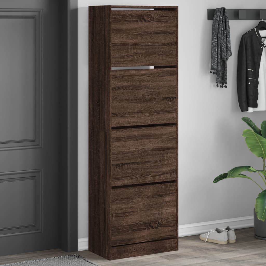 VidaXL shoe cabinet with 4 folding drawers 60x34x187.5 cm brown oak color