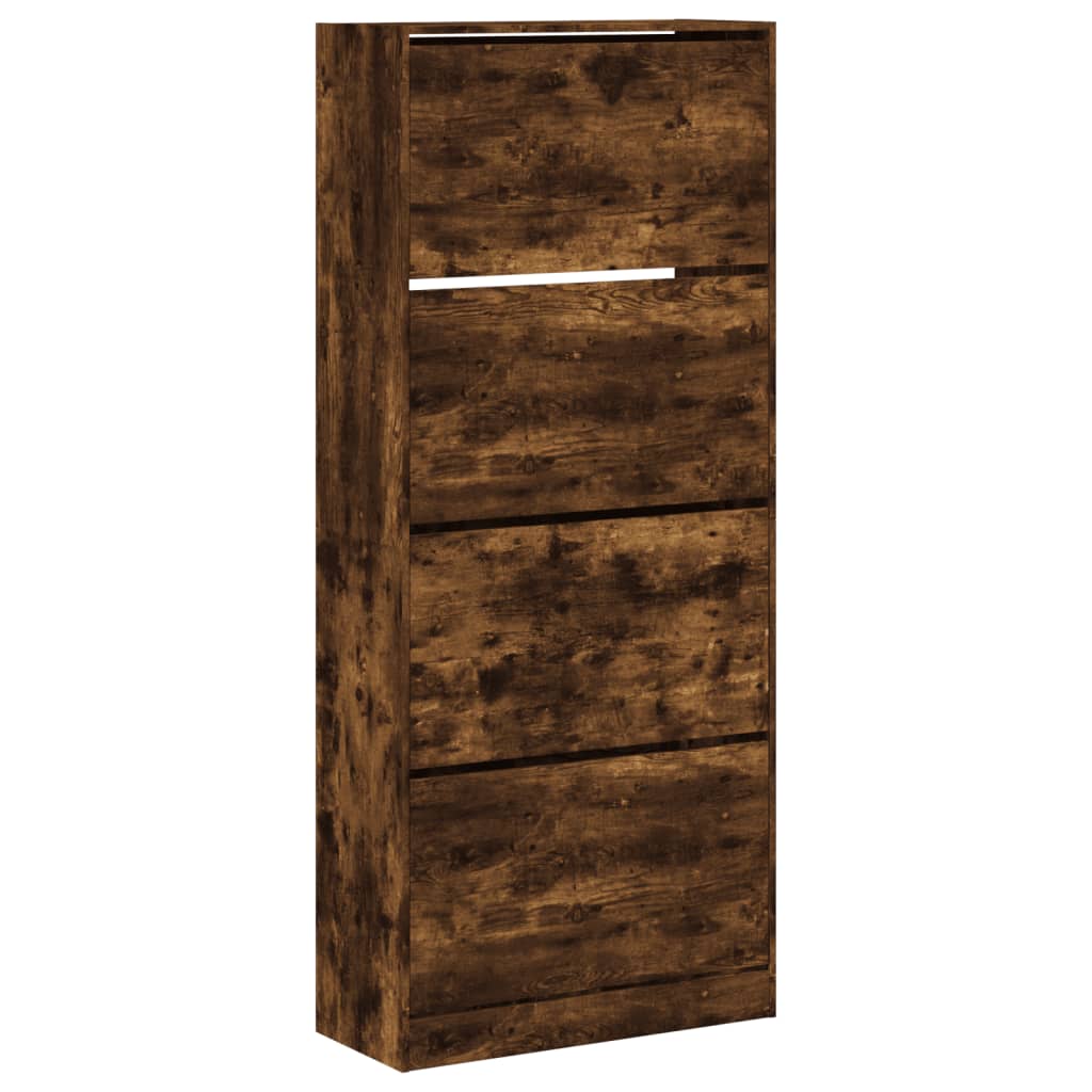 Armoire à chaussures Vidaxl avec 4 tiroirs pliants 80x34x187,5 cm Couleur de chêne fumé