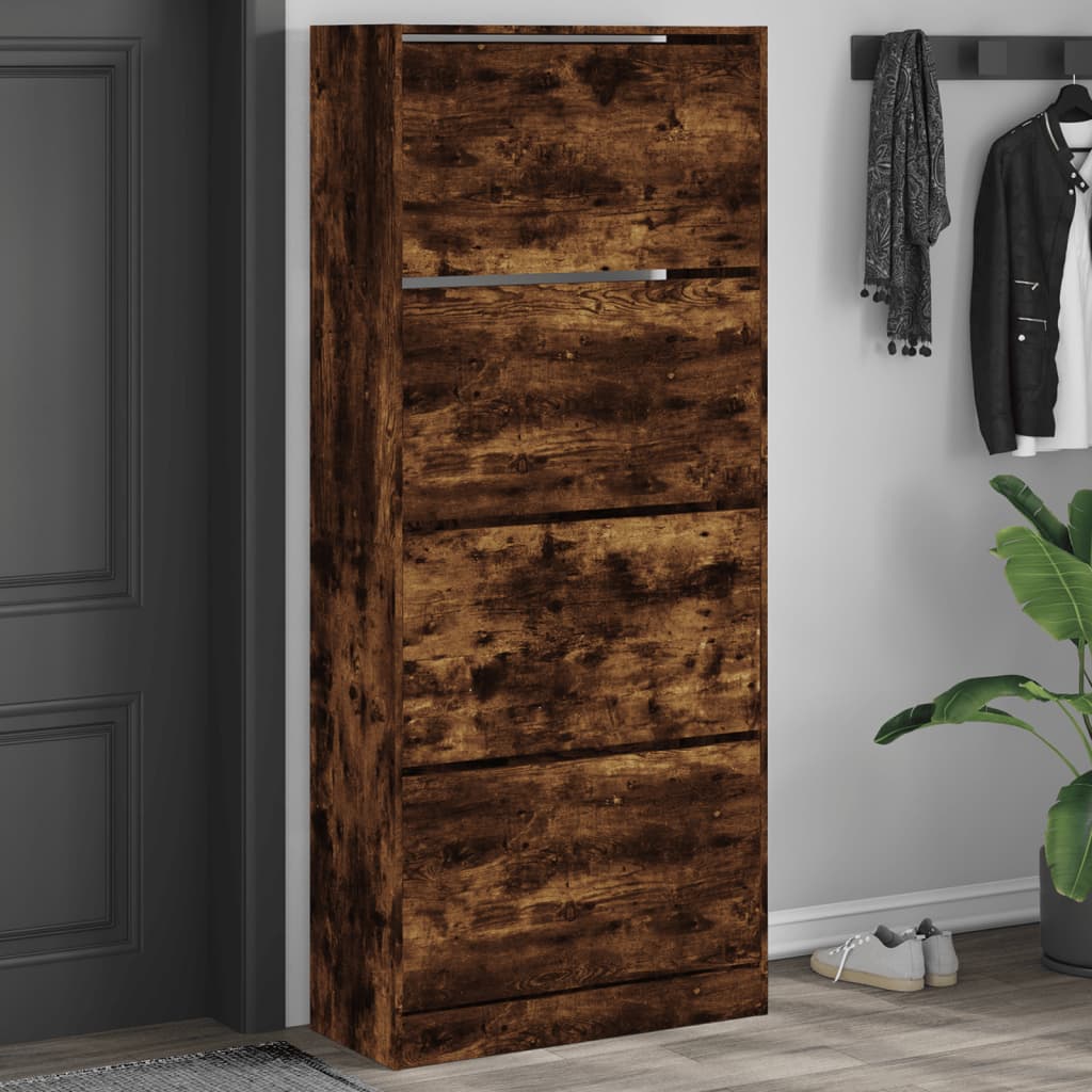 Armoire à chaussures Vidaxl avec 4 tiroirs pliants 80x34x187,5 cm Couleur de chêne fumé