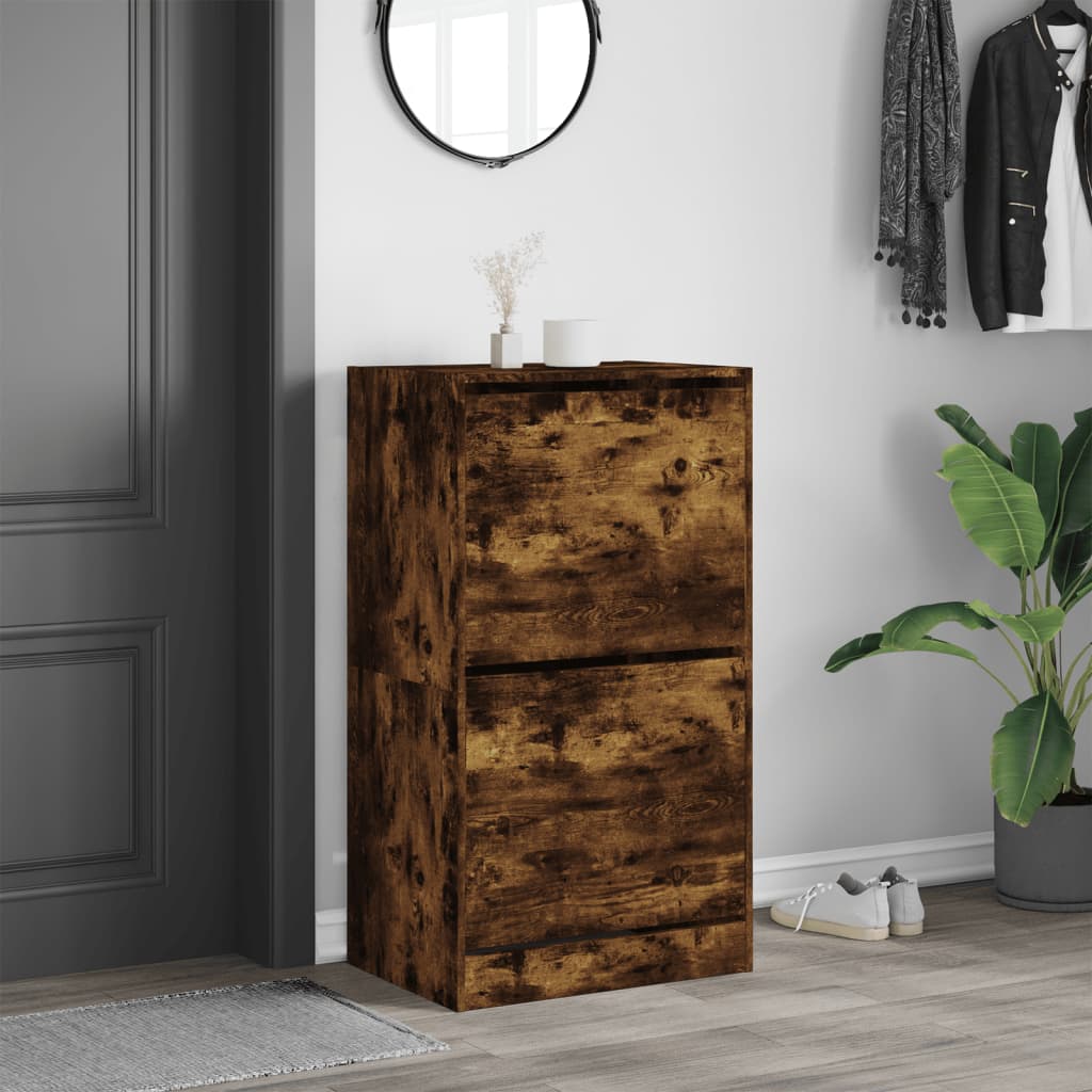 VidaXL shoe cabinet with 2 folding drawers 60x42x108 cm smoked oak colored