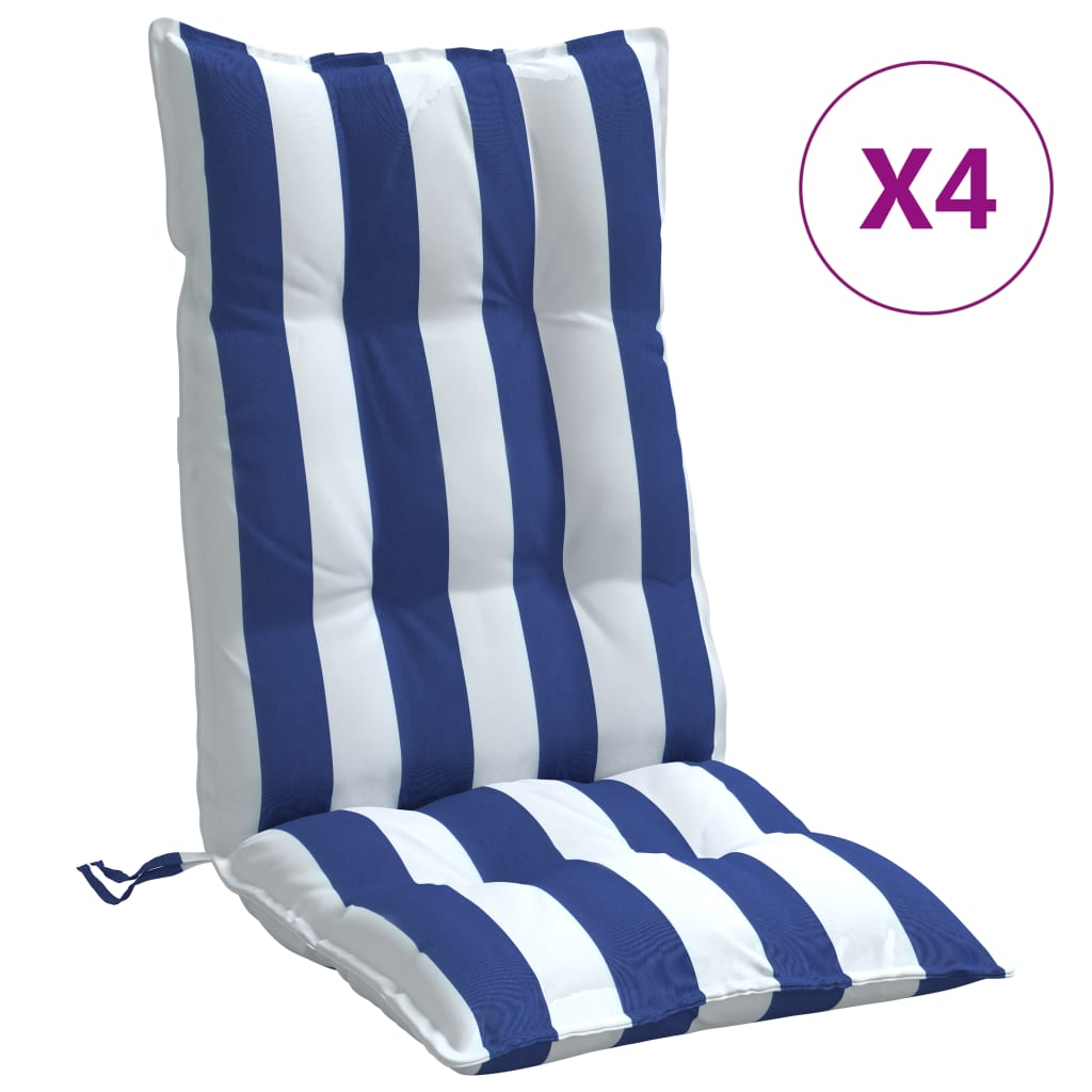 Cojines de silla Vidaxl 4 st de alto oxford de rayas de espalda blanca y azul