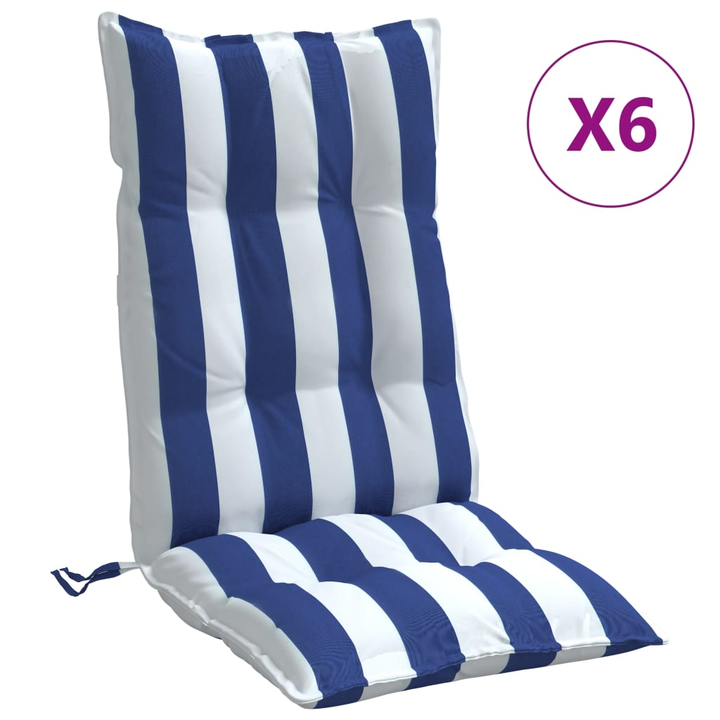 Vidaxl Chair cushions 6 st high back striped fabric oxford white and blue