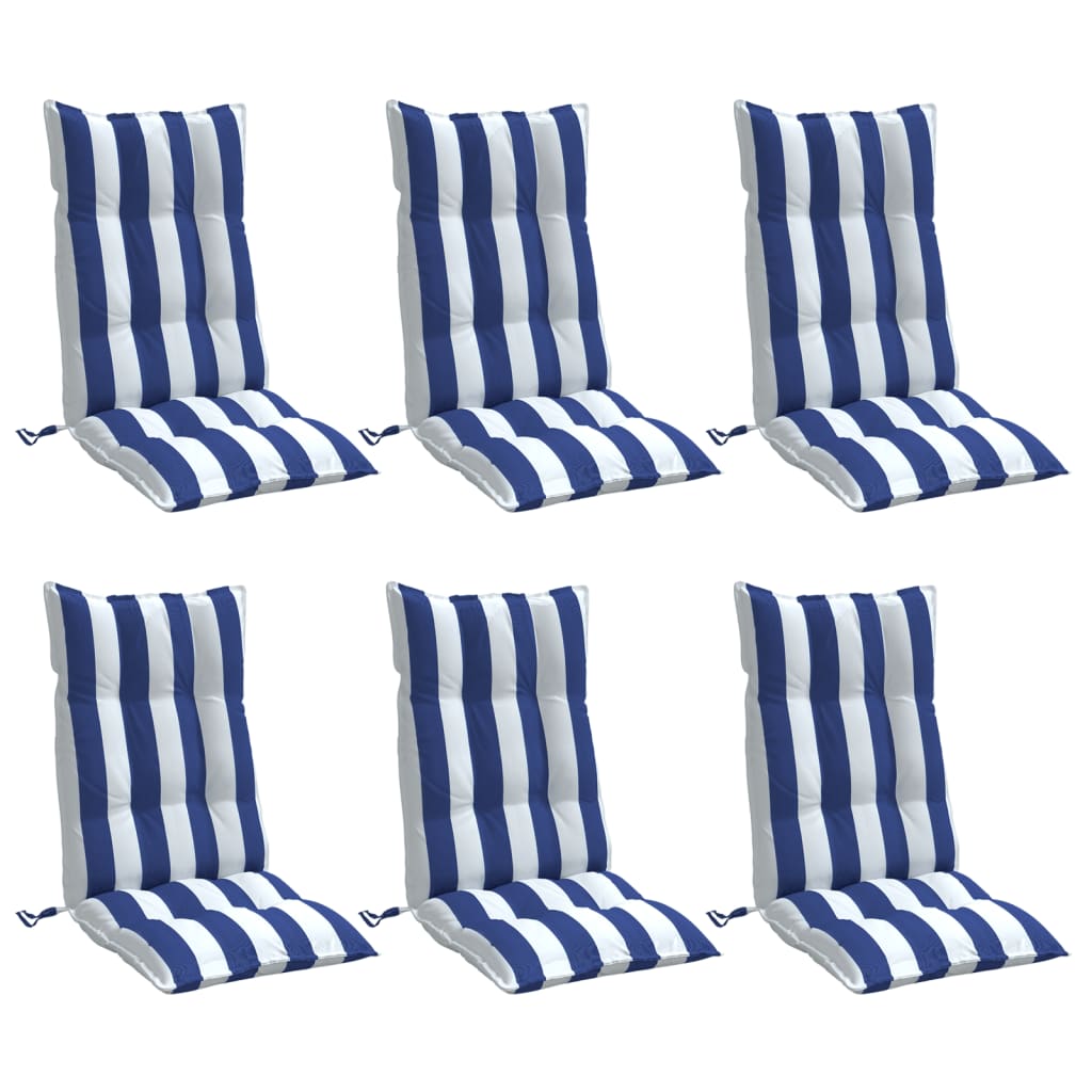 Vidaxl Chair cushions 6 st high back striped fabric oxford white and blue