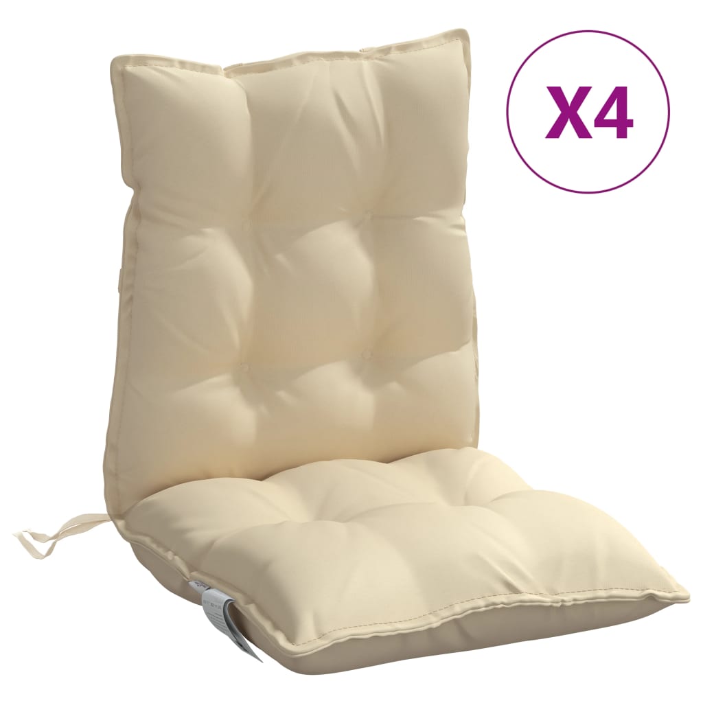 Cojines de silla de Vidaxl 4 pcs beige de tela de oxford baja en la espalda