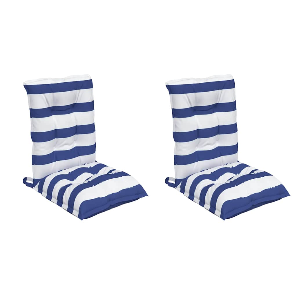 Vidaxl stoelkussens 2 st lage rug gestreept stof wit en blauw