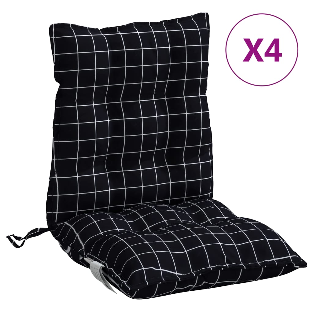 Cojines de silla Vidaxl 4 pcs Patrón de ventana baja de la espalda Oxford Fabric Negro