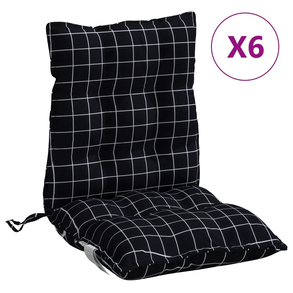 Vidaxl Chair cushions 6 pcs low back window pattern Oxford fabric black