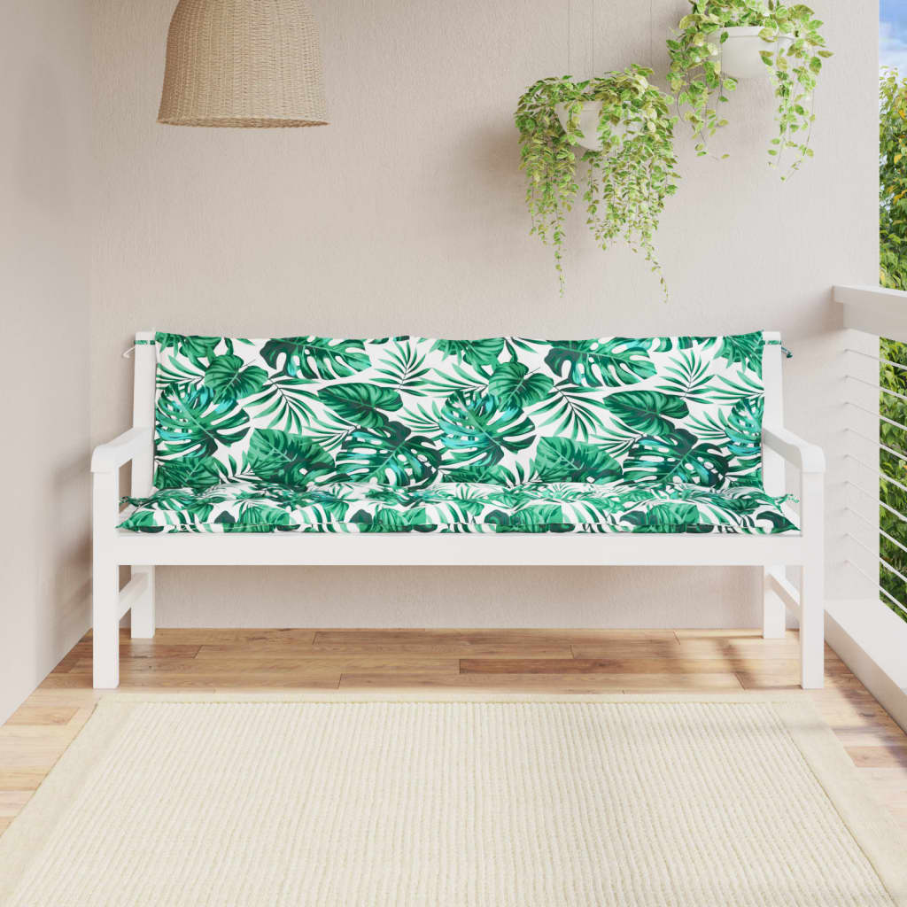 Vidaxl Garden Banch Cushions 2 PCS 180x50x7 cm Modello di foglie in tessuto Oxford