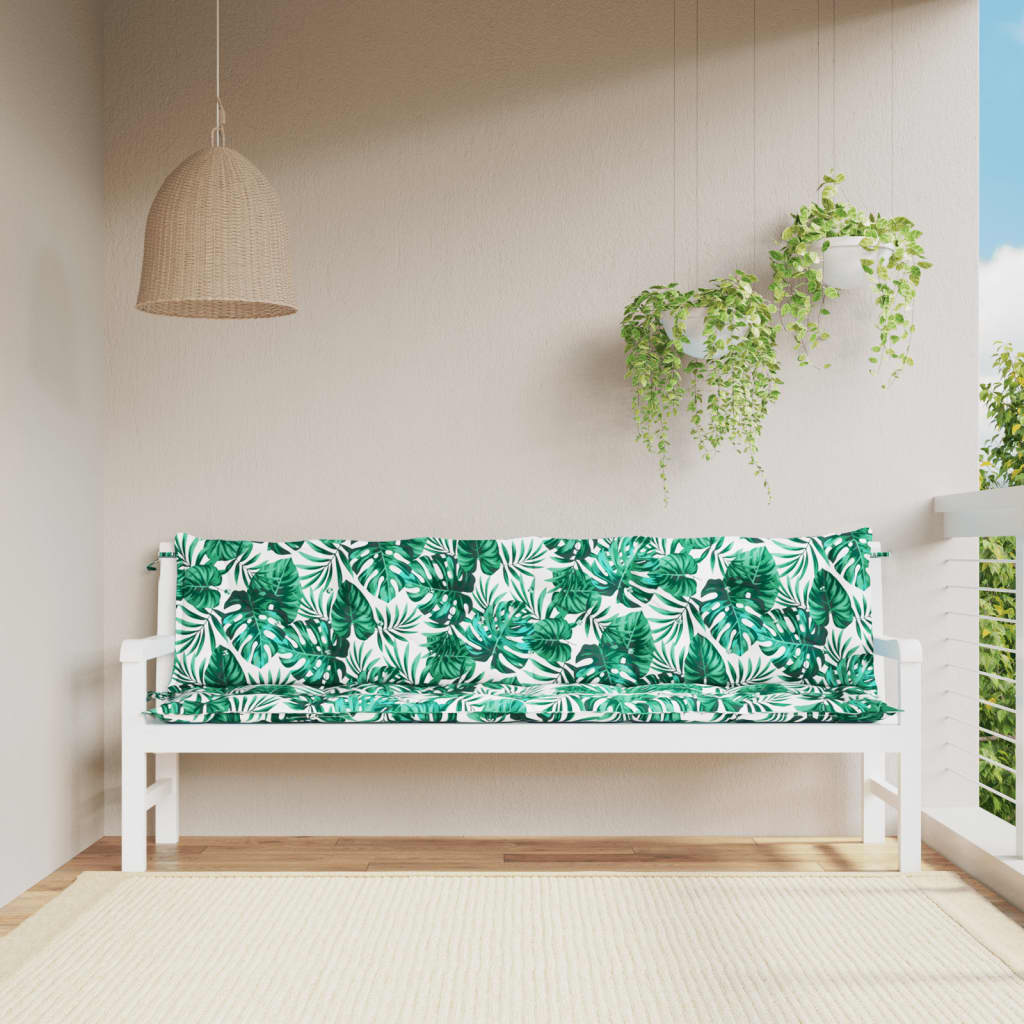 Vidaxl Garden Bench Cushions 2 PCs Pattern fogliare 200x50x7 cm tessuto Oxford