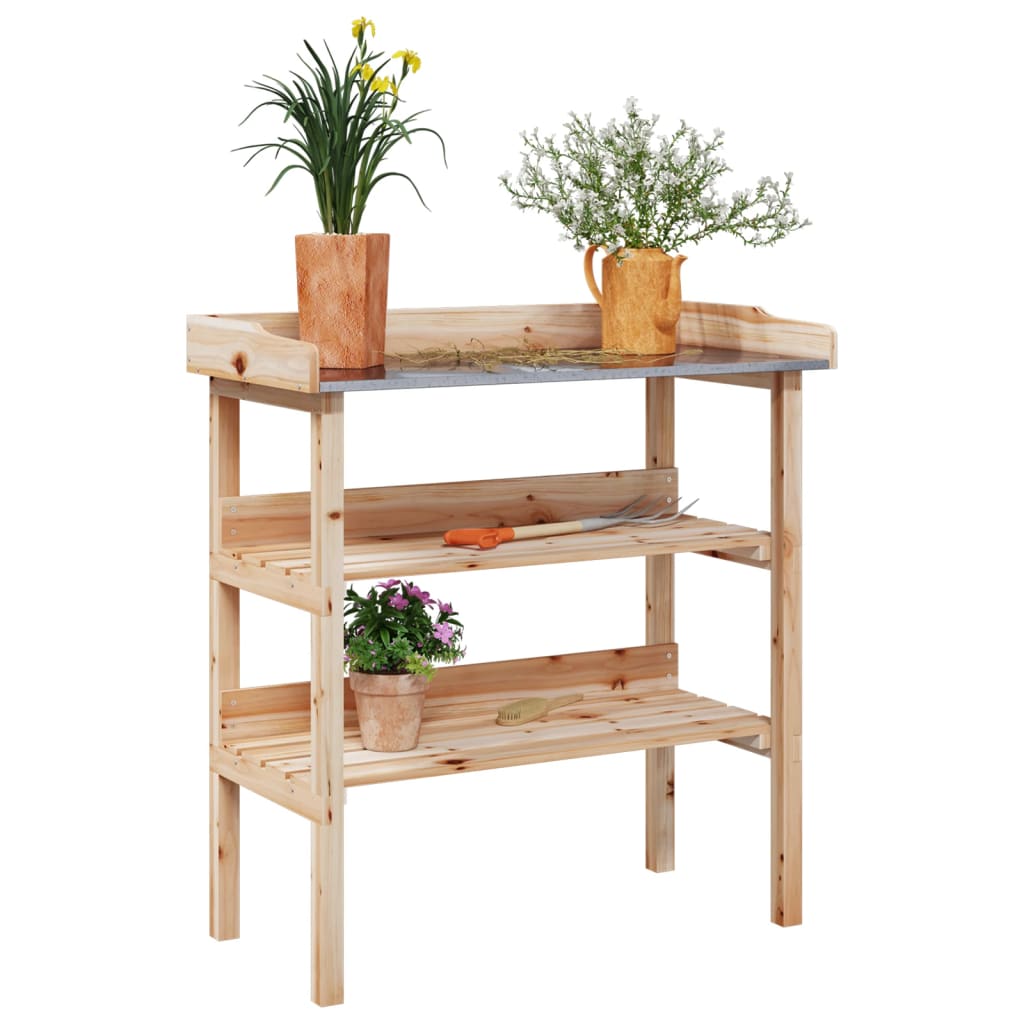 VidaXL Pflanzentisch mit Regalen 78x38x82,5 cm massives Kiefernholz