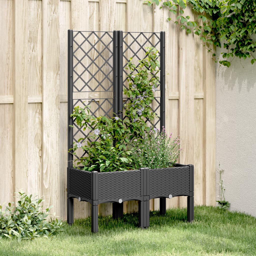 VidaXL Planter with Latwerk 80x40x142 cm Polypropene Black