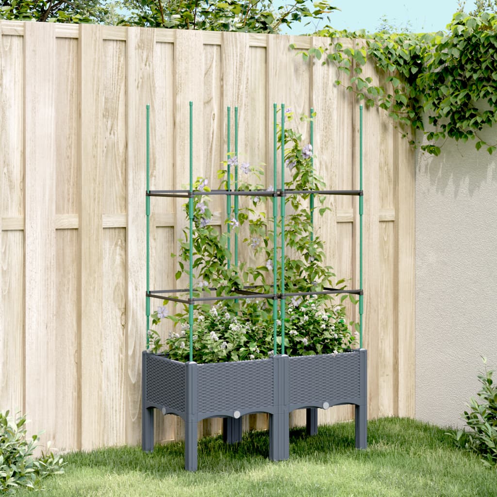 Vidaxl plantenbak met latwerk 80x40x142,5 cm polypropeen grijs